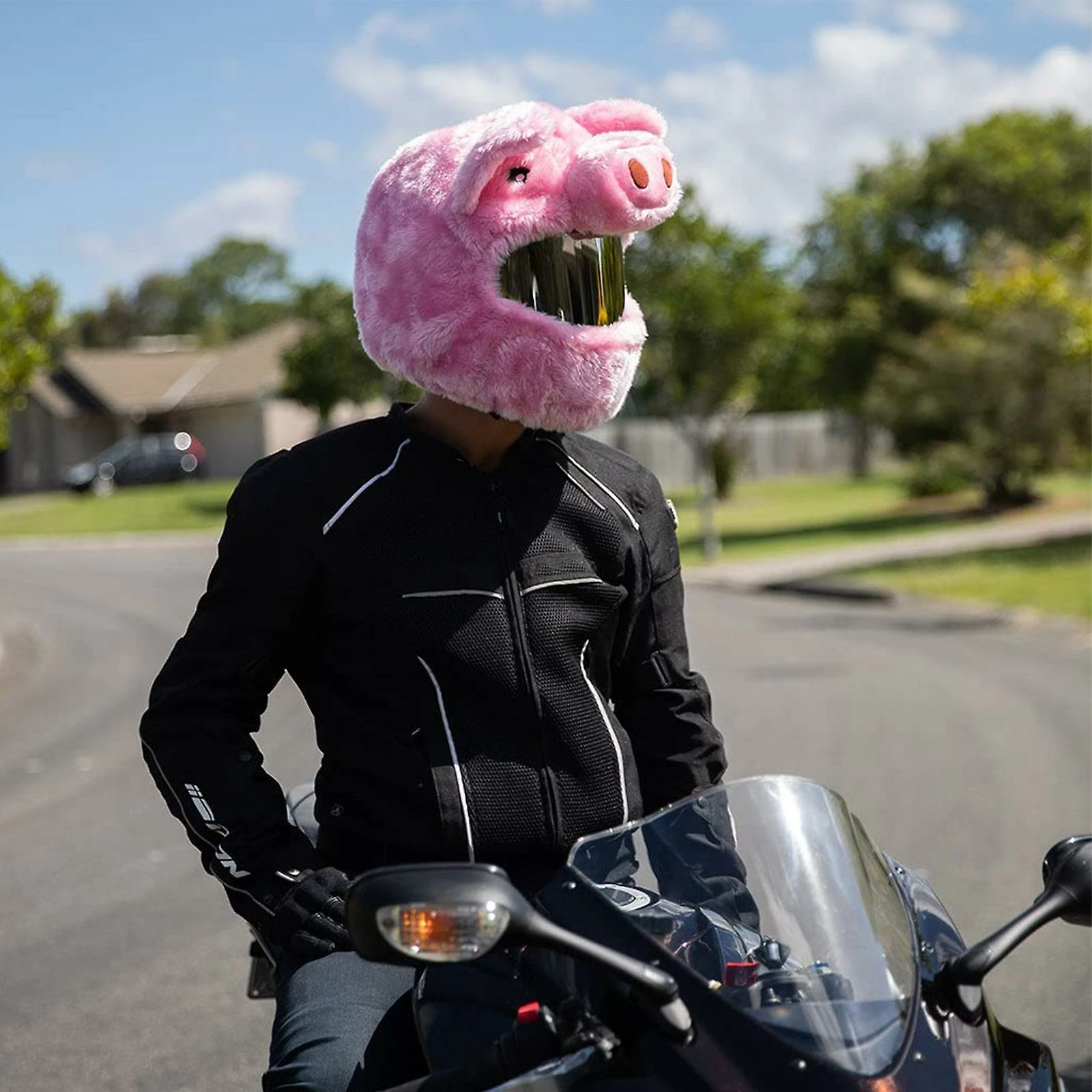 Favrison Pink Pig Tictoc Peluche Housse De Casque De Moto Pour Hommes Femmes 5 Favrison Pink Pig Tictoc Peluche Housse De Casque De Moto Pour Hommes Femmes – Image 5