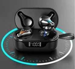 Wabjtam Écouteurs Sans Fil Bluetooth 5.0 Casque Hi-fi Stéréo Son Intégré Mic Touch Control Led Power Display Pour Entraînement Running Work (noir)