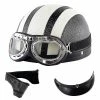 Unbranded Casque Harley Moto Demi-visage Casque En Cuir Avec Lunettes Anti-uv 54-60cm