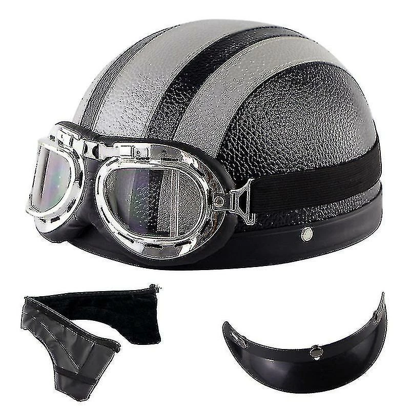 Harley Helmet Casque Harley Moto Demi-visage Casque En Cuir Avec Lunettes Anti-uv 54-60cm 1 Harley Helmet Casque Harley Moto Demi-visage Casque En Cuir Avec Lunettes Anti-uv 54-60cm