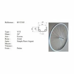 Roue Vélo - Roue Avant Vélo - 26 Pouces - Axe écrous - Simple Paroi - Couleur Argent - Avis / Test